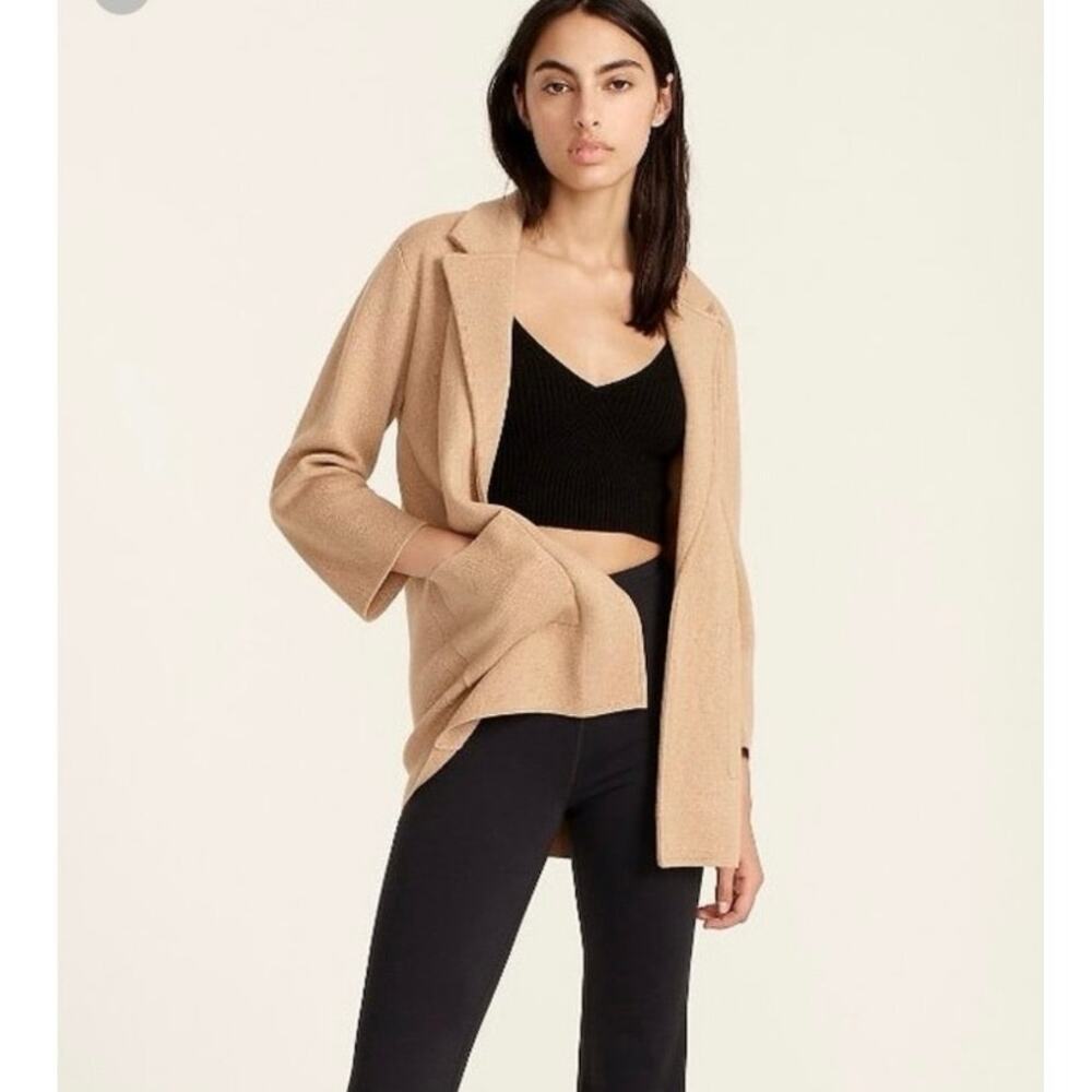 J. Crew Sophie Open Front Merino Wool Blend Sweater Blazer Womens XS Tan Camel